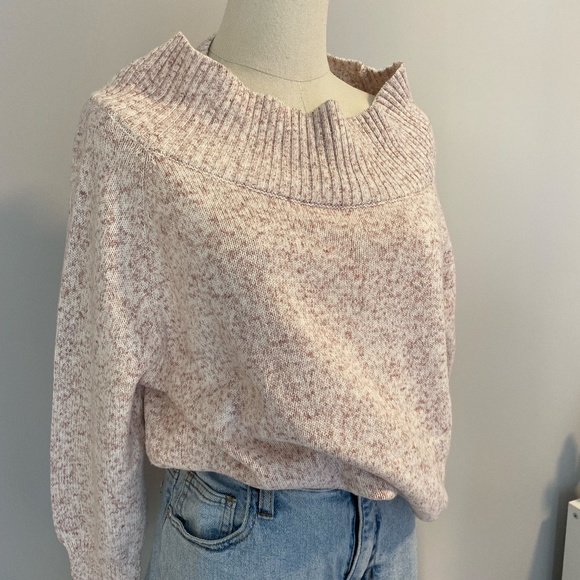 Boat Neck Knit Sweater | Pink White Marl | Dynamite - Picture 5 of 5